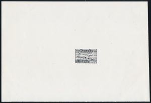 Lot 1021 Canada #A13-P5 1950 proof of issued stamp in black on white chalk- coated paper, approximately 30 x 150mm