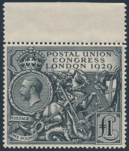 Lot 611 Great Britain 1929 £1 St. George Slaying The Dragon, VF NH, sold for $748