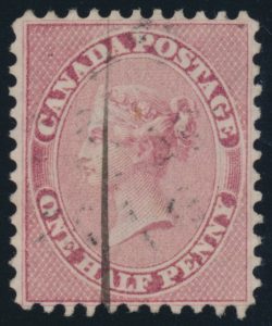 Lot 37 Canada 1858 ½d rose Queen Victoria, perfo 11¾, used