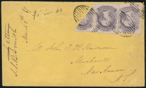 Lot 344 Nova Scotia #9, 9b Two cent lilac Queen Victoria bisect on 1867 Cover