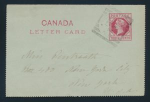 Lot 3165, Canada 1894 CLIFTON N.B. squared circle on letter card, sold for $288