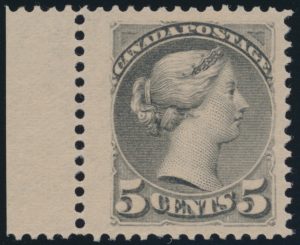 Lot 80, Canada 1891 five cent grey Small Queen, XF NH, realized $1092