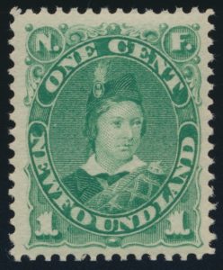 Lot 283, Newfoundland 1896 one cent yellow green Prince of Wales, XF NH, sold for $288