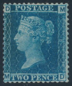 Lot 326, Great Britain 1859 two pence deep blue, mint perf 14, large crown watermark