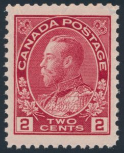 Lot 138, Canada 1917 two cent carmine Admiral, VF NH, sold for $161