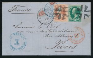Lot 854, United States 1875 folded letter New York to Paris