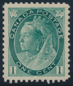 Lot 86, Canada 1898 one cent grey green Queen Victoria Numeral, XF NH, sold for $460