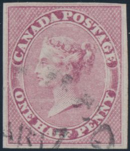 Lot 26, Canada half cent rose Victoria imperf, used VF, sold for $661