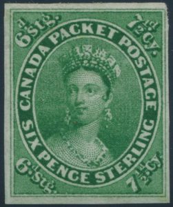 Lot 57, Canada 1857 seven and a half cent deep green Victoria, VF NG