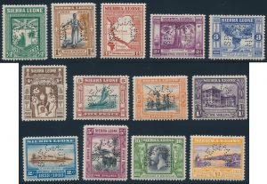Lot 746, Sierra Leone 1933 Wilberforce set with curved SPECIMEN perfin, VF NH