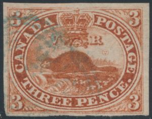 Lot 26, Canada three pence brown red Beaver, VF used, sold for C$1,121