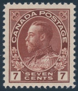 Lot 472, Canada 1924 seven cent red brown Admiral XF NH, sold for $316