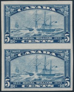 Lot 552, Canada 1933 dark blue Royal William vertical pair, XF lh, sold for C$920