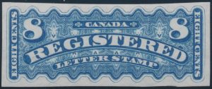 Lot 658, Canada 1876 eight cent Registered proof in bright blue, sold for C$1,955