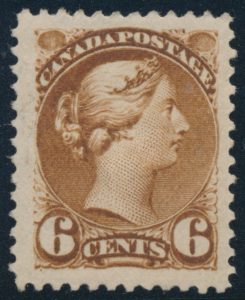 Lot 1240, Canada 1875 six cent deep yellow brown Small Queen, VF part o.g.
