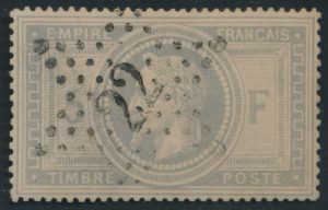 Lot 1916, France 1869 five franc bluish grey Napoléon Lauré, VF with Paris Star #22