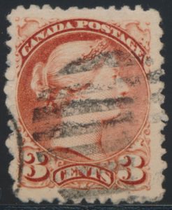 Lot 136, Canada 1871 three cent dark rose Small Queen, VF used, sold for C$373