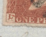 Lot 497, Great Britain 1841 one penny red brown Victoria, detail (L over K variety) sold for C$431