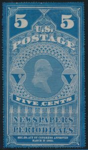 Lot 738, USA 1865 newspaper stamp set of three, F-VF ng
