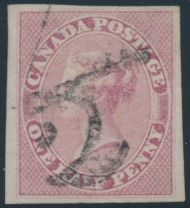 Lot 36, Canada 1857 half pence rose Victoria, horizontal mesh paper, VF used, sold for C$789