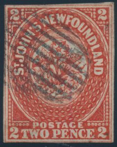 Lot 717, Newfoundland 1857 two pence scarlet vermilion Heraldic, Fine used