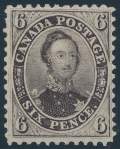Lot 34, Canada 1859 six pence brown violet Consort, VF mint o.g.