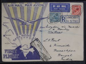 Lot 1511, 1932 Madras to Karachi and back, first flight set from Croydon England, sold for C$1228
