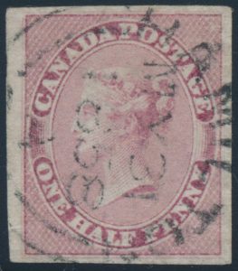 Lot 348, Canada 1857 half cent rose Victoria, XF used, sold for C$1,111