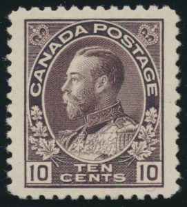 Lot 208, Canada 1912 ten cent plum Admiral, XF NH