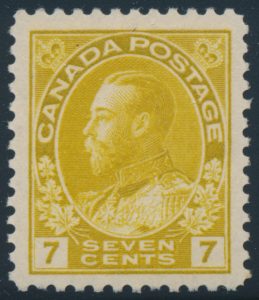 Lot 206, Canada seven cent greenish yellow Admiral, XF NH, sold for C$731