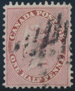 Lot 46, Canada 1858 half pence rose Queen Victoria, used with re-entry, sold for C$1,521