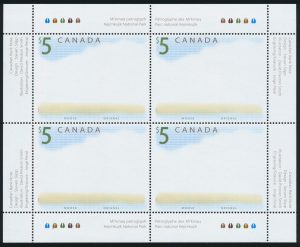 Lot 341, Lot 341 Canada #1693a 2003 $5 Moose with Engraved Colours Omitted, a mint never hinged full pane of four