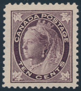 Lot 180, Canada 1897 ten cent brown violet Queen Victoria Leaf, XF NH