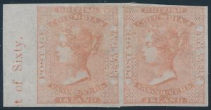 Lot 421, British Columbia & Vancouver Island 1860 2½d dull rose Queen Victoria imperforate pair, VF mint, sold for C$42,120