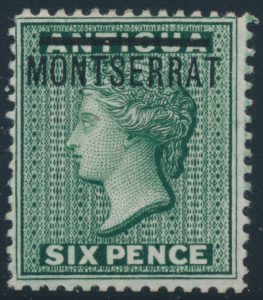 Lot 929, Montserrat 1876 six pence blue green Queen Victoria, VF mint