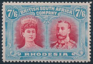 Lot 968, Rhodesia 1910 7sh 6d light blue and carmine Queen Mary & King George, VF mint