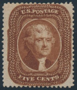 Lot 340, USA 1861 five cent orange brown Jefferson, F-VF mint