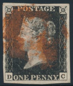 Lot 609, Great Britain 1840 Penny Black XF, plate 6 with red Maltese Cross cancel
