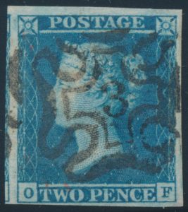 Lot 621, Great Britain 1841 Two Penny Blue, VF with #3 Maltese Cross cancel in black