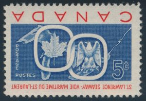 Lot 358, Canada 1959 five cent St. Lawrence Seaway with Inverted Text, VF NH