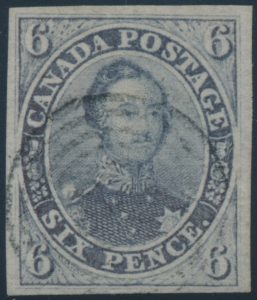 Lot 25, Canada 1851 six pence slate violet Consort on laid paper, VF with light target cancel