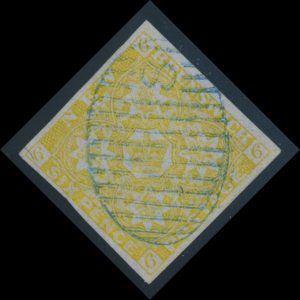 Lot 287, New Brunswick 1851 six pence olive yellow Heraldic, XF used