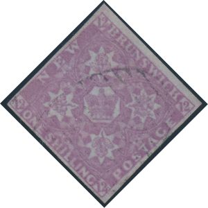 Lot 290, New Brunswick 1851 twelve pence bright red violet Heraldic, F-VF used