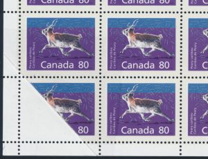 Lot 417, Canada 1990 80c Peary Caribou sheet of 50 with pre-printing foldover, sold for C$877