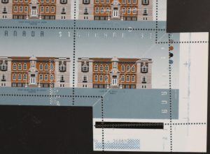 Detail from Lot 435, Canada 1995 $1 Yorkton Saskatchewan Court House sheet of 25 with dramatic foldover, sold for C$2,223