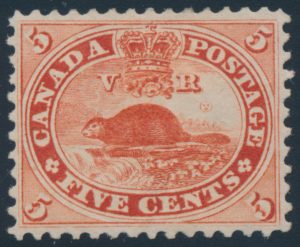 Lot 76, Canada 1859 five cent vermilion Beaver, XF o.g.