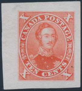 Lot 78, Canada ten cent Consort engraved trial colour die proof in vermilion on India paper