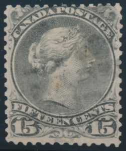 Lot 135, Canada 1868 fifteen cent greenish grey Large Queen on Pirie Script watermarked paper, Fine used