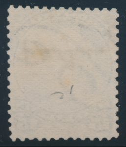 Back of Lot 135, Canada 1868 fifteen cent greenish grey Large Queen on Pirie Script watermarked paper, Fine used, showing watermark