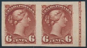 Lot 171, Canada 1896 six cent red brown Small Queen imperf pair, VF n.g.